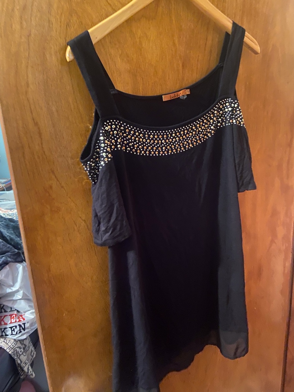 Black Cold-Shoulder Studded Women's Top Size 1X